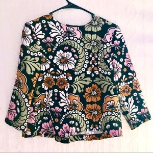 H&M Vintage Retro Floral Zip Back Blouse Top